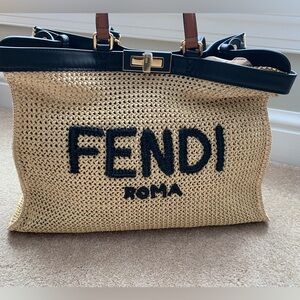 Fendi Raffia Vitello Macrame Large Peekaboo X-Tote